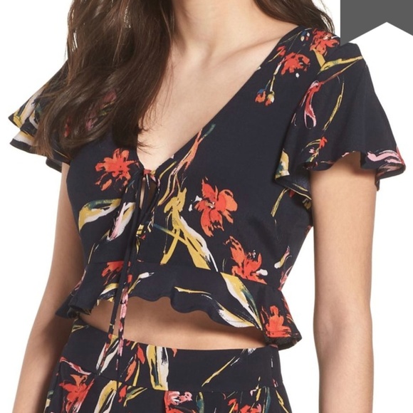 Leith Ruffle Tie Front Crop Top - Picture 1 of 5